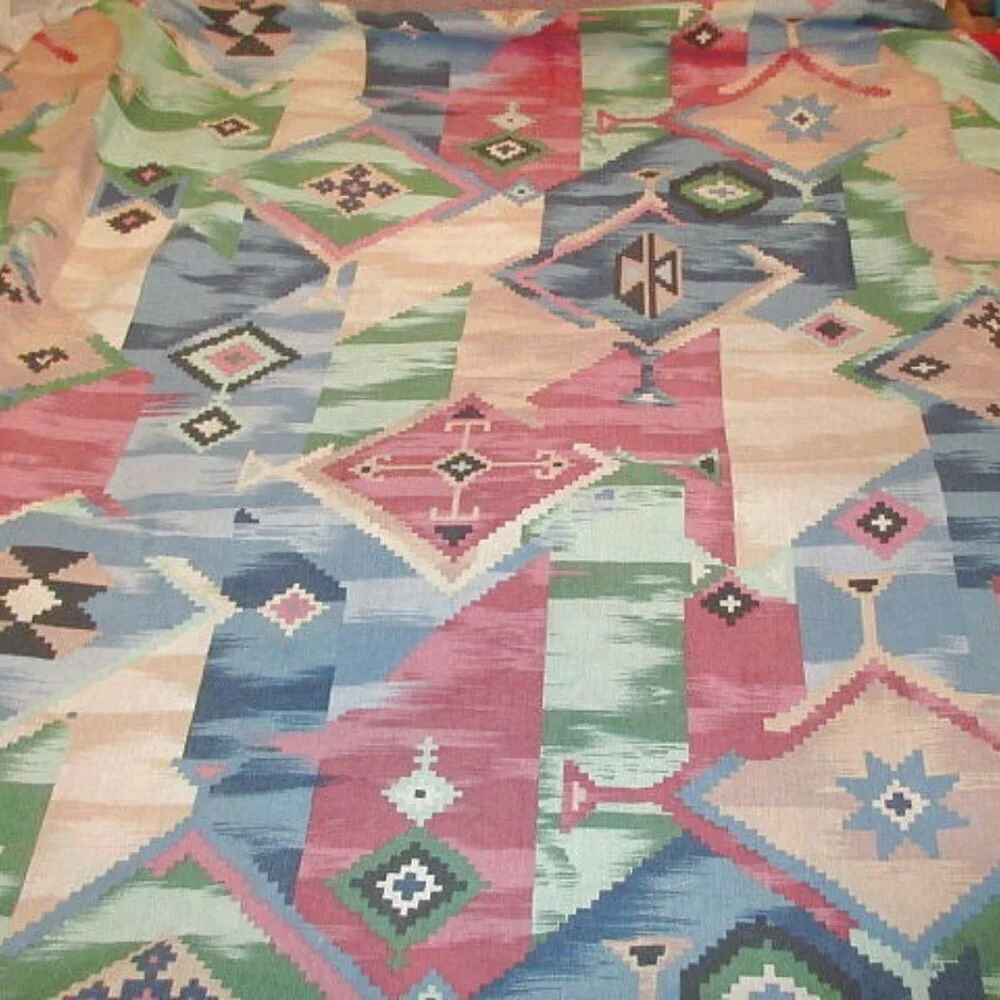 Vtg Southwestern Patchwork Fabric Tablecloth Oval 59